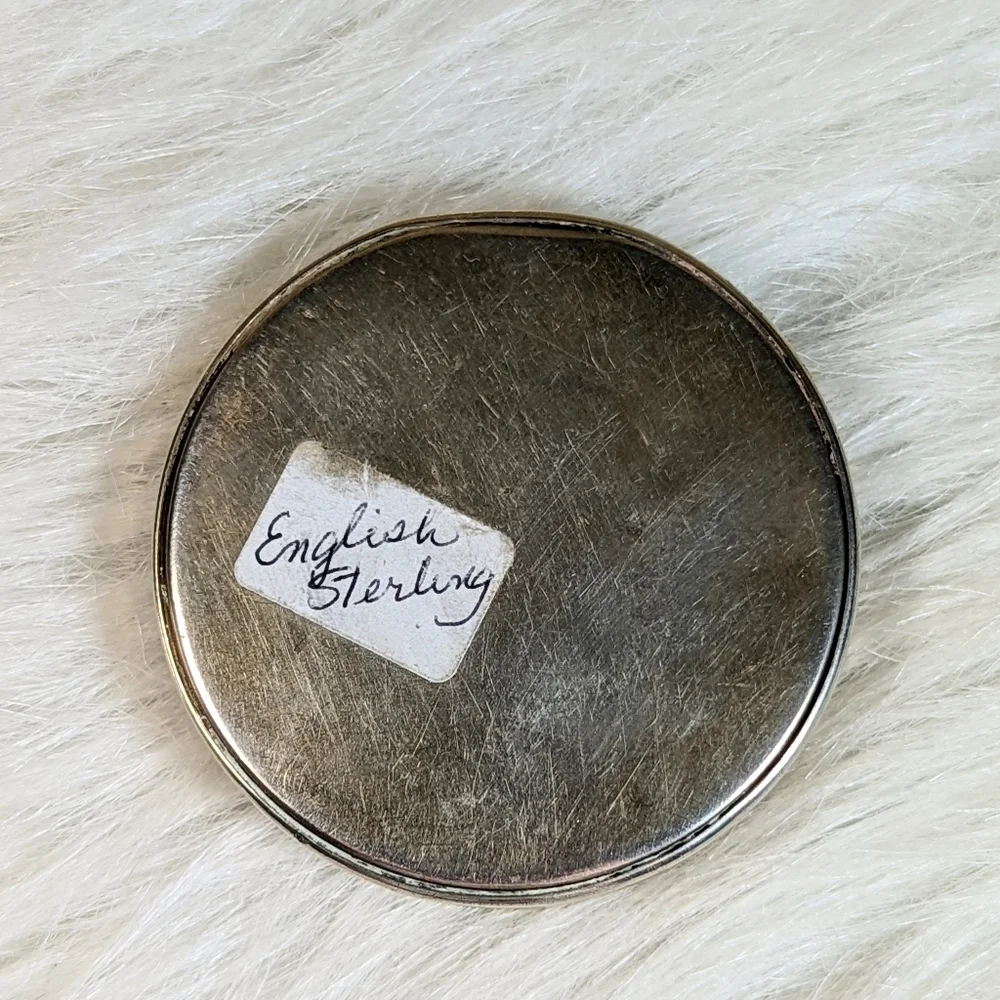 Champagne Guilloche Enamel And Sterling Silver Purse Mirror William Neale & Sons
